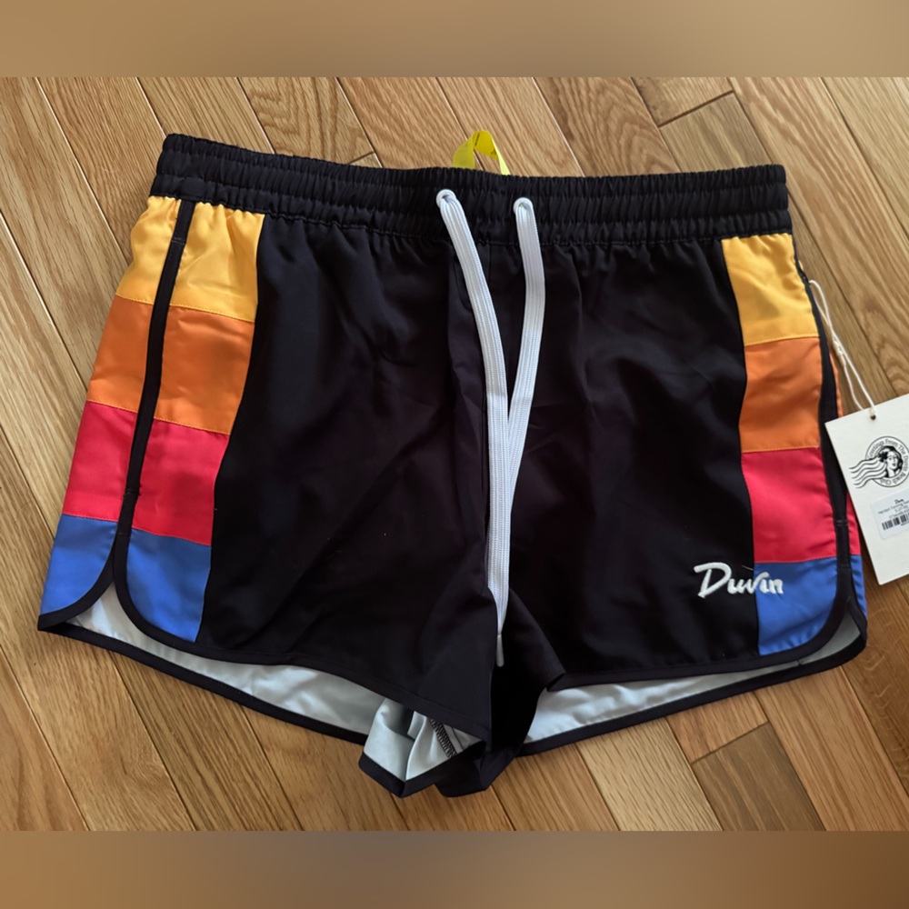 Duvin Black Swim Shorts with Colorful Stripes